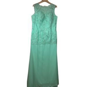 Lavetir Gown Dress Women's 18 Plus Green Floral Maxi Jewel Neck Sleeveless New